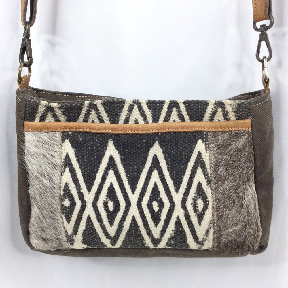 Myra Bag Hair On Hide Aztec Ikat Western Crossbody Bag Purse Multi Pocket